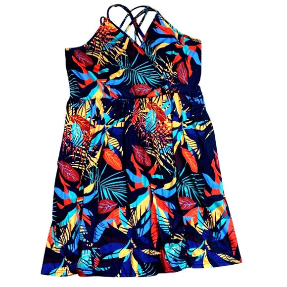 CCC Colorful Bohemian Style Spaghetti Strap Dress V Neck Tropical Leaf Print Med - Picture 5 of 8